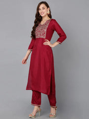 Women Silk Blend Embroidered Kurta Trousers-PKSKD1811