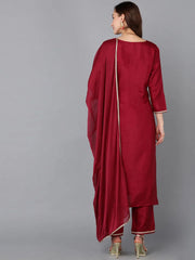 Women Silk Blend Embroidered Kurta Trousers-PKSKD1811