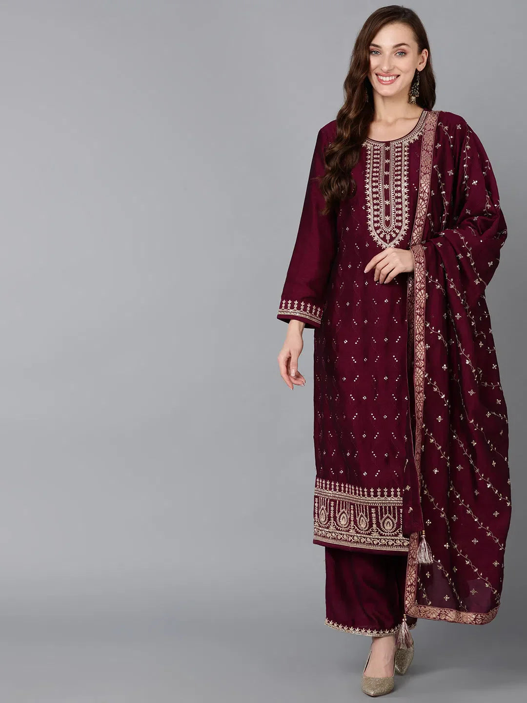 Women Silk Blend Embroidered Kurta Trouser-PKSKD1816