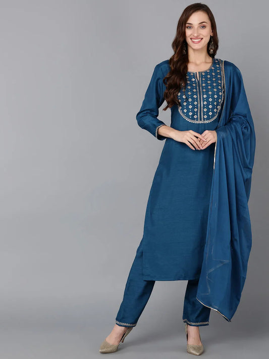 Women Silk Blend Embroidered Kurta Trouser-PKSKD1820 1080
