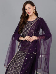 Women Silk Blend Embroidered Kurta Trousers-PKSKD1826