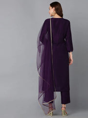 Women Silk Blend Embroidered Kurta Trousers-PKSKD1826