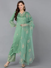 Women Silk Blend Embroidered Kurta Palazzos-PKSKD1845