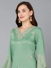 Women Silk Blend Embroidered Kurta Palazzos-PKSKD1845