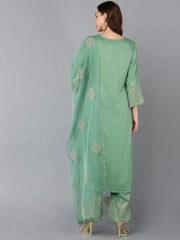 Women Silk Blend Embroidered Kurta Palazzos-PKSKD1845