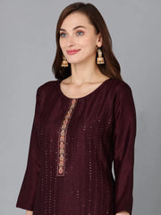 Women Silk Blend Embroidered Kurta Trousers-PKSKD1846