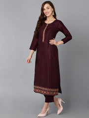 Women Silk Blend Embroidered Kurta Trousers-PKSKD1846