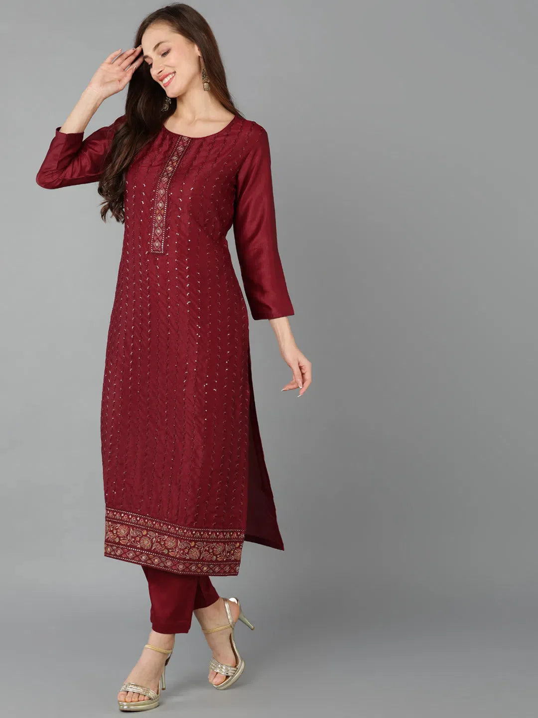 Embroidered Silk Kurta - Designer Indian Kurta Sets for Women