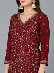 Women Silk Blend Embroidered Ethnic Kurta-PKSKD1849