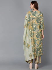 Women Silk Blend Printed Abstract Embroidered