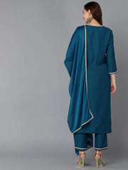 Women Silk Blend Embroidered Kurta Trousers-PKSKD1858