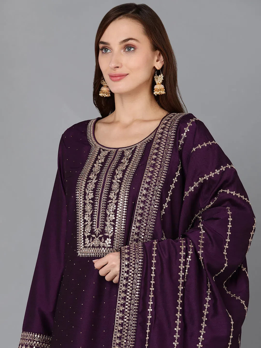 Women's Embroidered Silk Kurta Palazzo Set | Festive Outfit