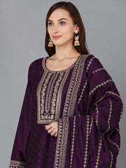 Women Silk Blend Embroidered Kurta Palazzos-PKSKD1859