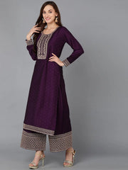 Women Silk Blend Embroidered Kurta Palazzos-PKSKD1859