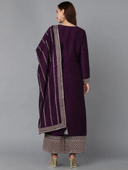 Women Silk Blend Embroidered Kurta Palazzos-PKSKD1859