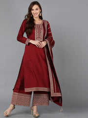 Women Silk Blend Embroidered Kurta Palazzos-PKSKD1860