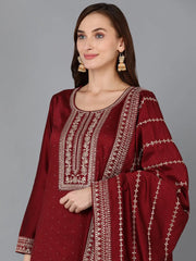 Women Silk Blend Embroidered Kurta Palazzos-PKSKD1860