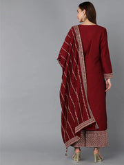 Women Silk Blend Embroidered Kurta Palazzos-PKSKD1860