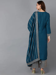 Women Silk Blend Embroidered Kurta Palazzos-PKSKD1861