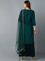 Women Silk Blend Abstract Embroidered Kurta