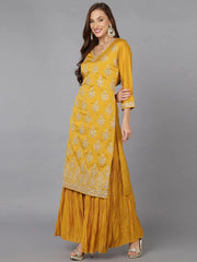 Women Silk Blend Embroidered Kurta Palazzo-PKSKD1871