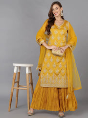 Women Silk Blend Embroidered Kurta Palazzo-PKSKD1871