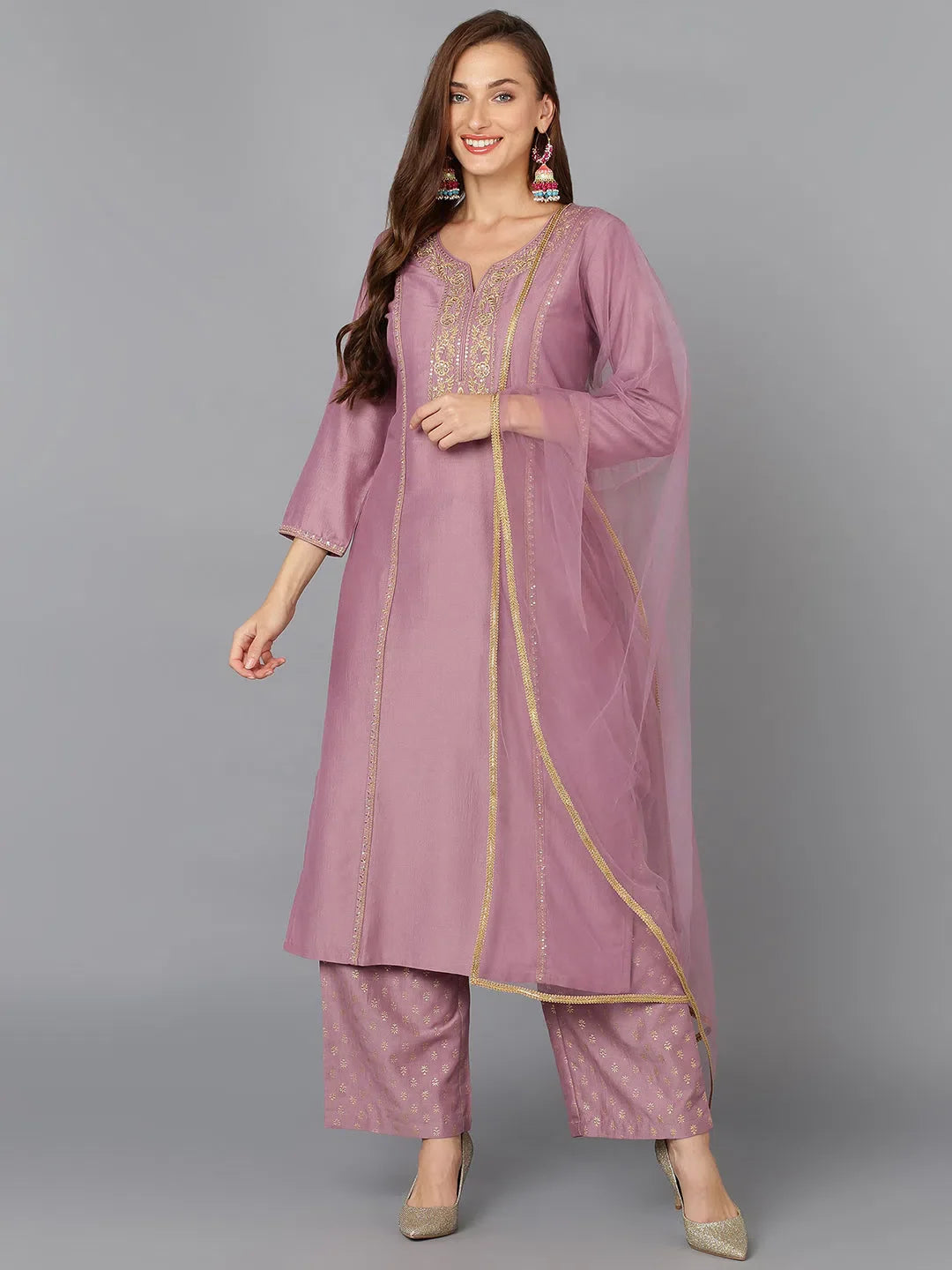 Lilac Embroidered Silk Blend Festive Lehenga Suit | Ethnic Wear