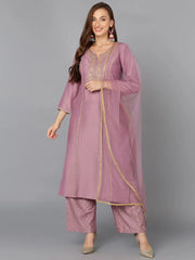 Lilac Silk Blend Embroidered Festive wear Suit-PKSKD1879