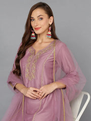 Lilac Silk Blend Embroidered Festive wear Suit-PKSKD1879