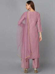 Lilac Silk Blend Embroidered Festive wear Suit-PKSKD1879