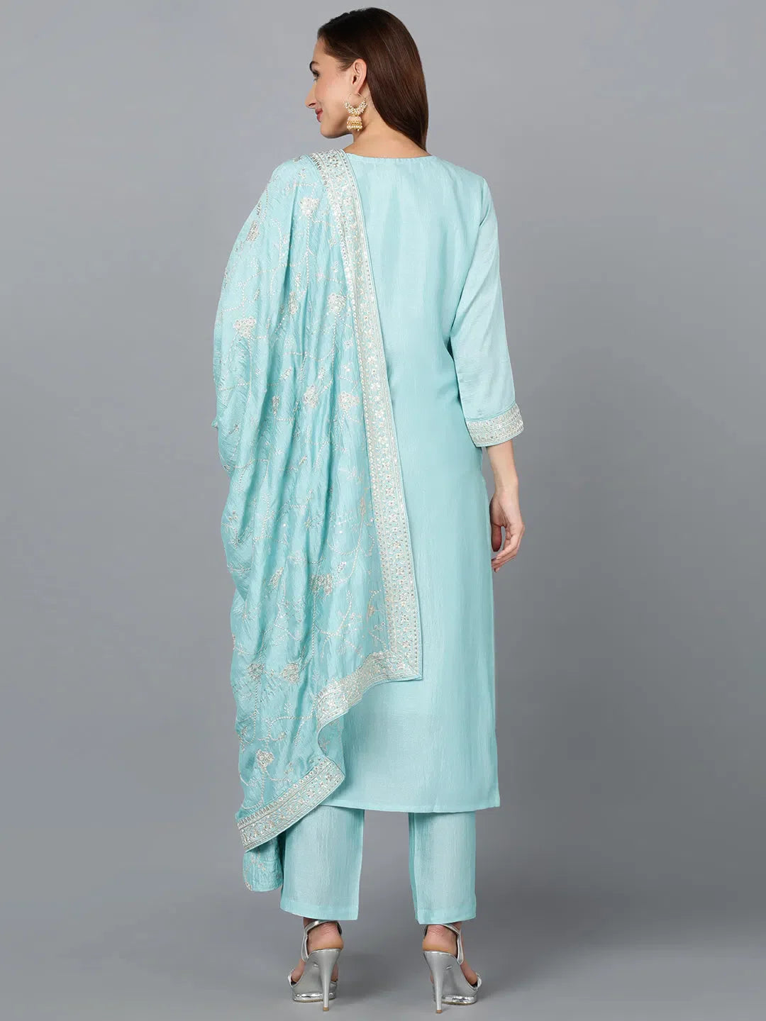 Ice Blue Silk Embroidered Festive Lehenga | Women's Lehenga