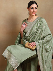 Women Green Silk Blend Embroidered Straight Kurta Pant Set With Dupatta-PKSKD1897D