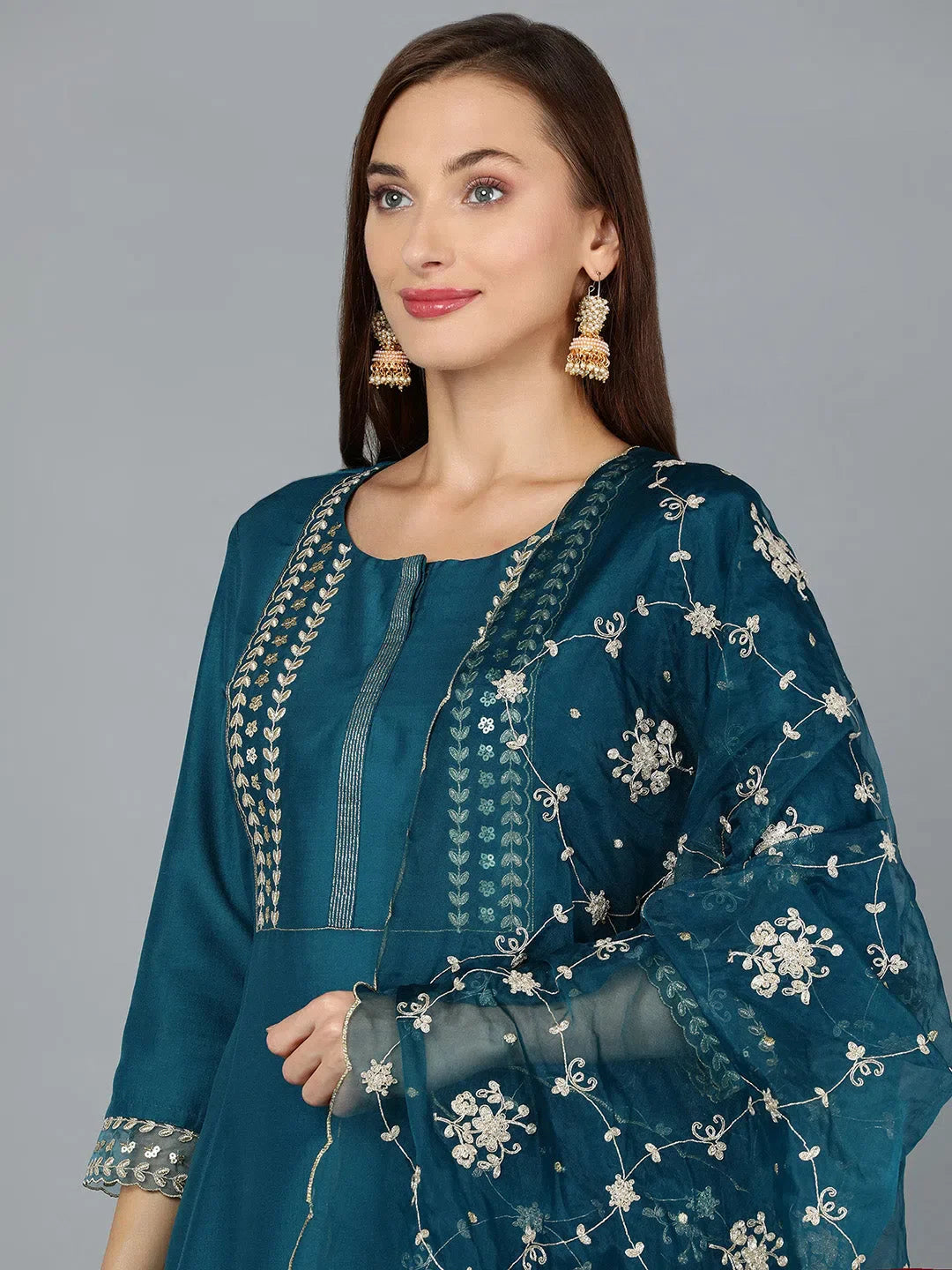 Embroidered Silk Blend Women's Kurta Set | Premium Indian Kurta Sets