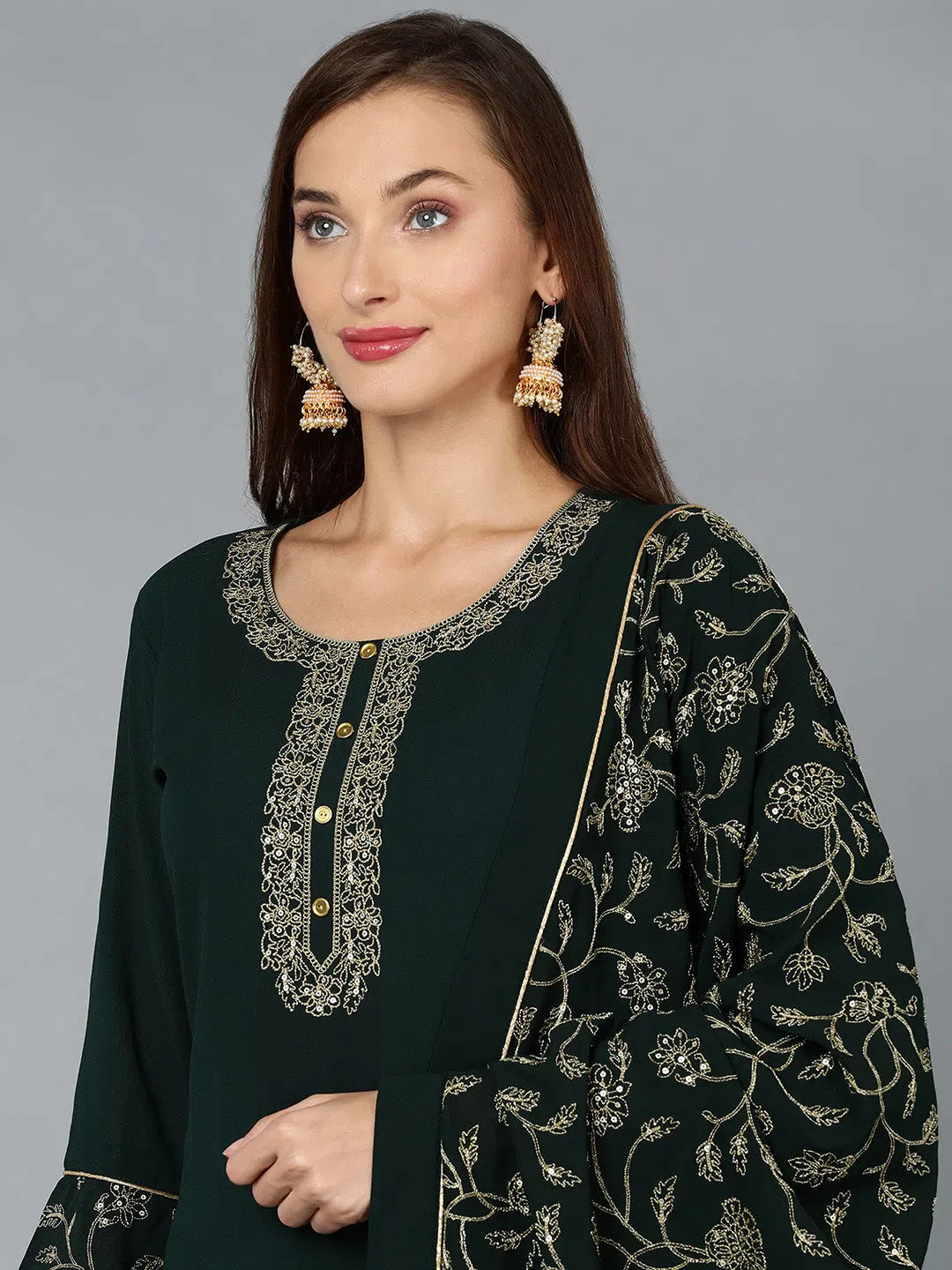 Embroidered Poly Georgette Kurta Palazzo Set - Women's Style