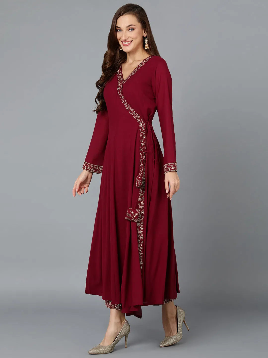Fuschia Georgette Angrakha Kurta Set with Dupatta for Women