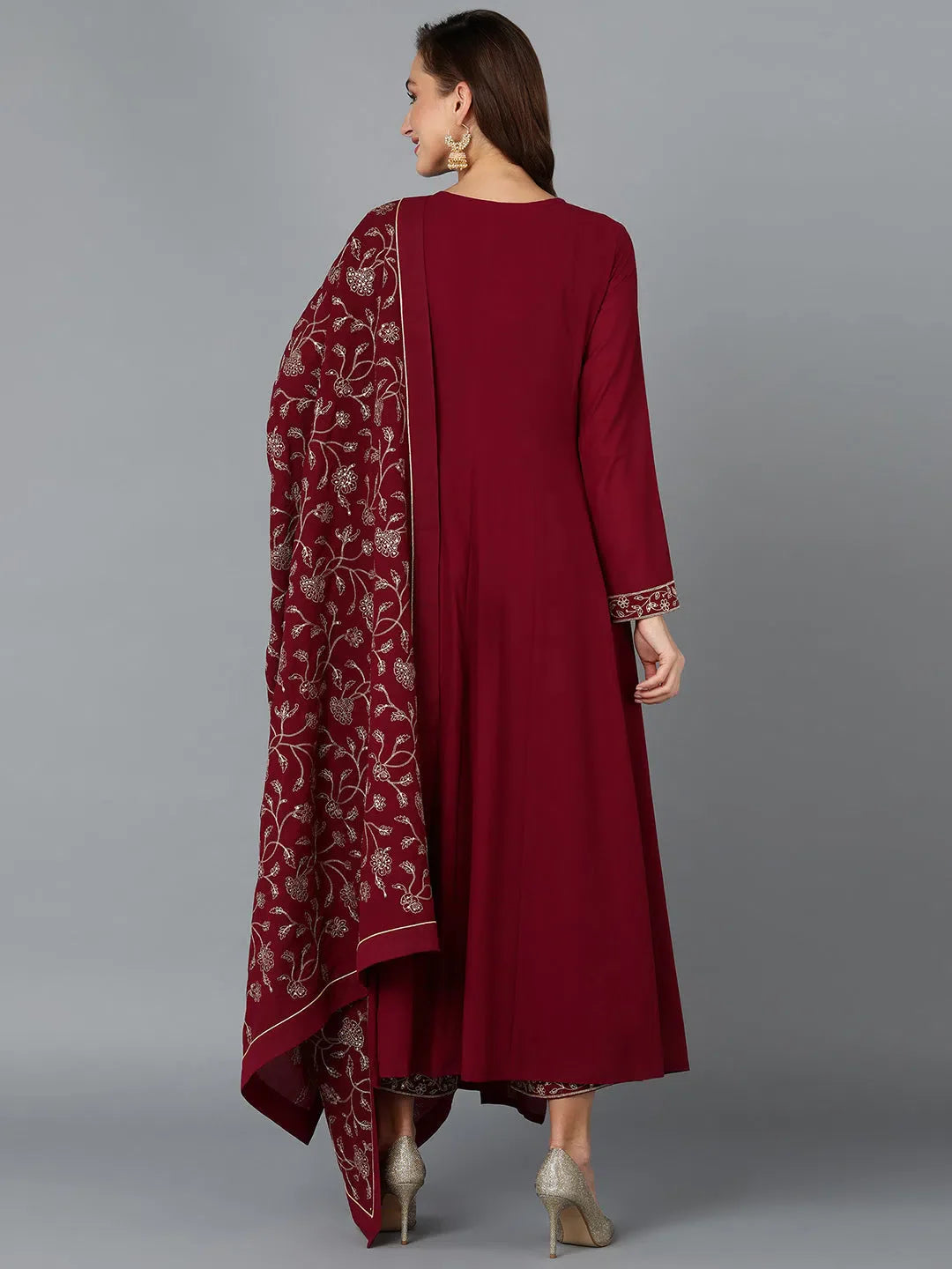 Fuschia Georgette Angrakha Kurta Set with Dupatta for Women