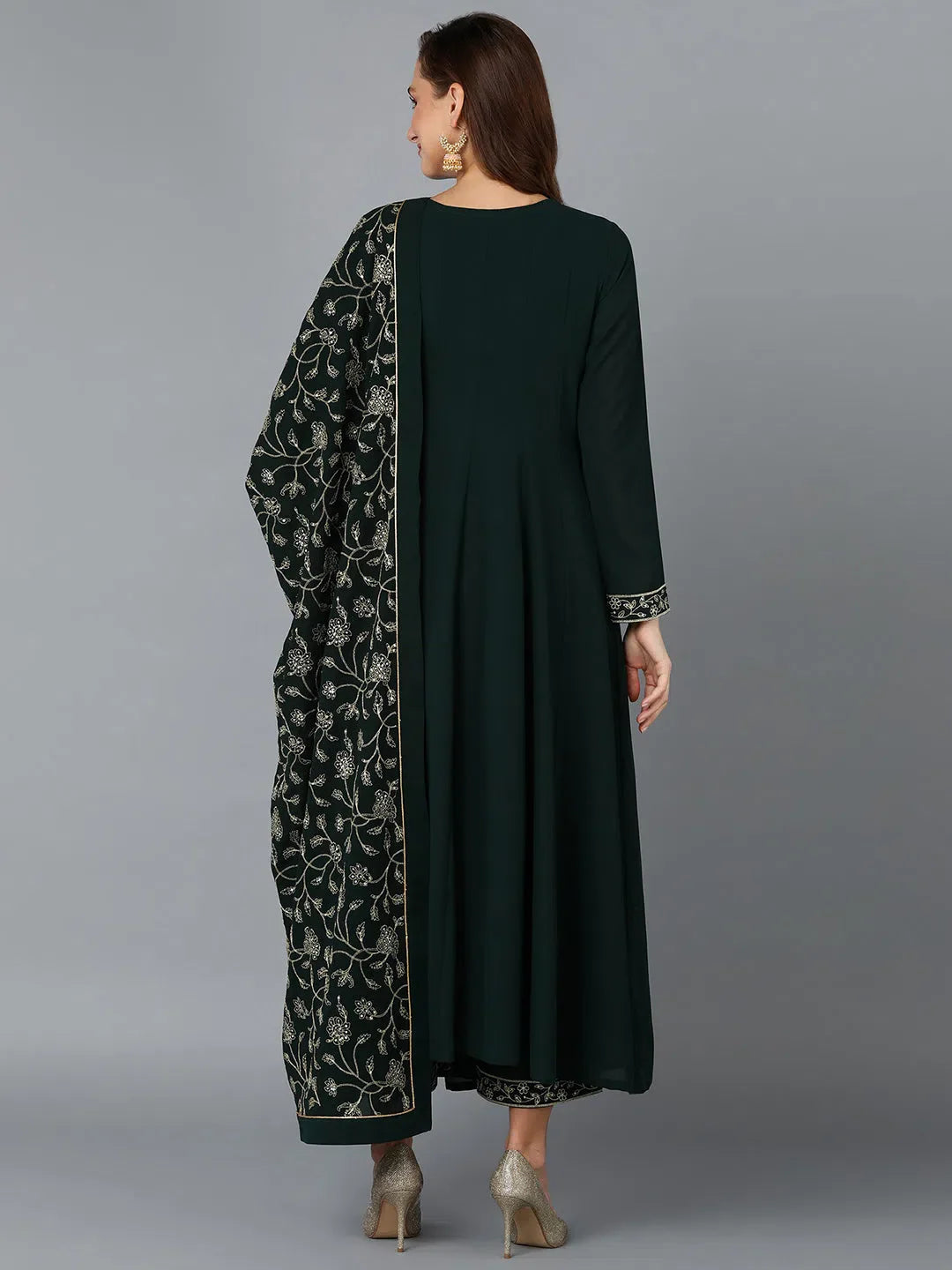 Dark Green Georgette Angrakha Kurta Set with Dupatta