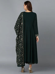 Dark Green Georgette Angrakha Pant With Dupatta