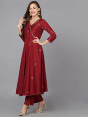Maroon Silk Blend Umbrella Cut Rogan work