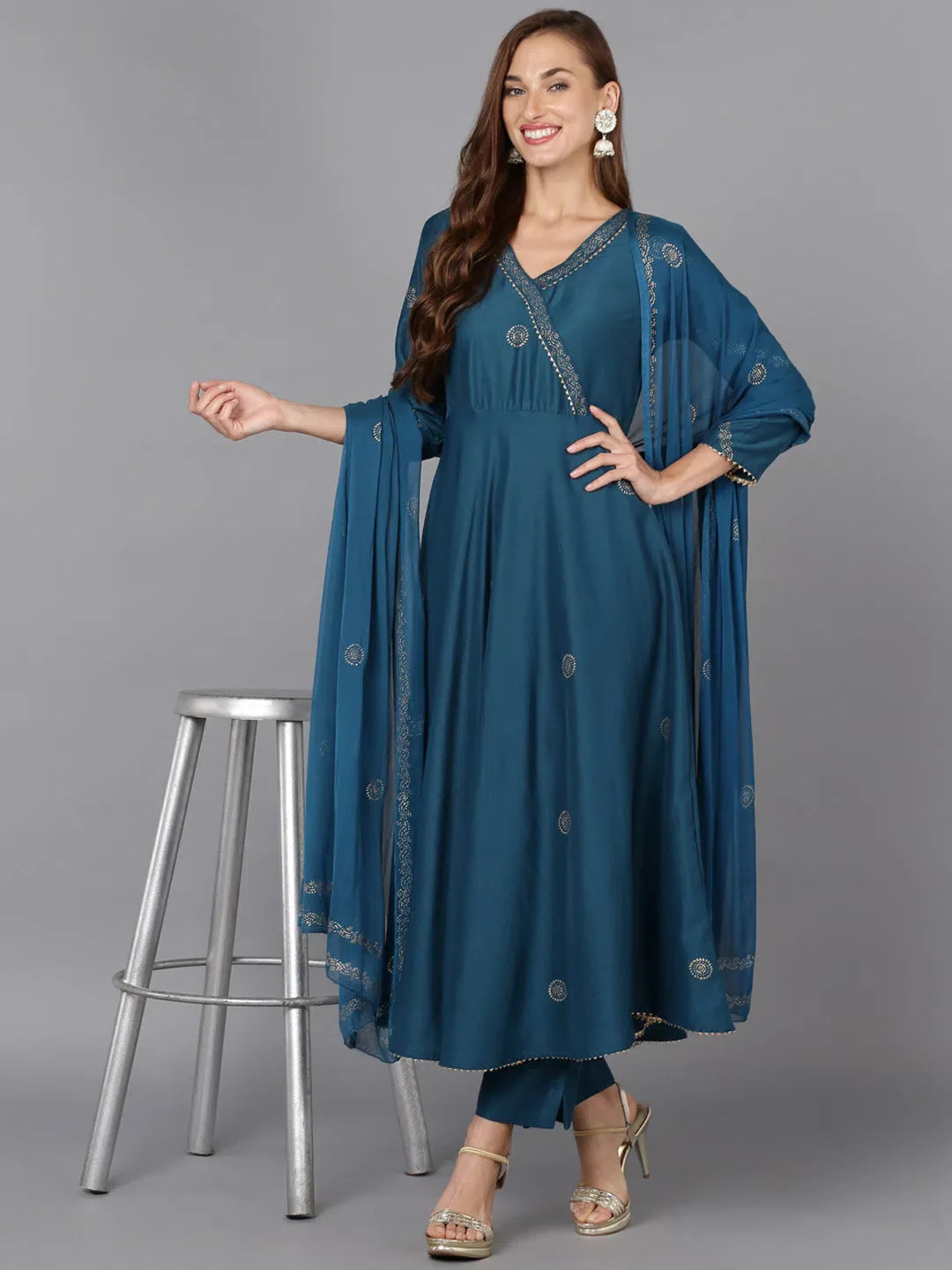 Teal Blue Silk Rogan Work Lehenga | Party Wear Lehenga Choli