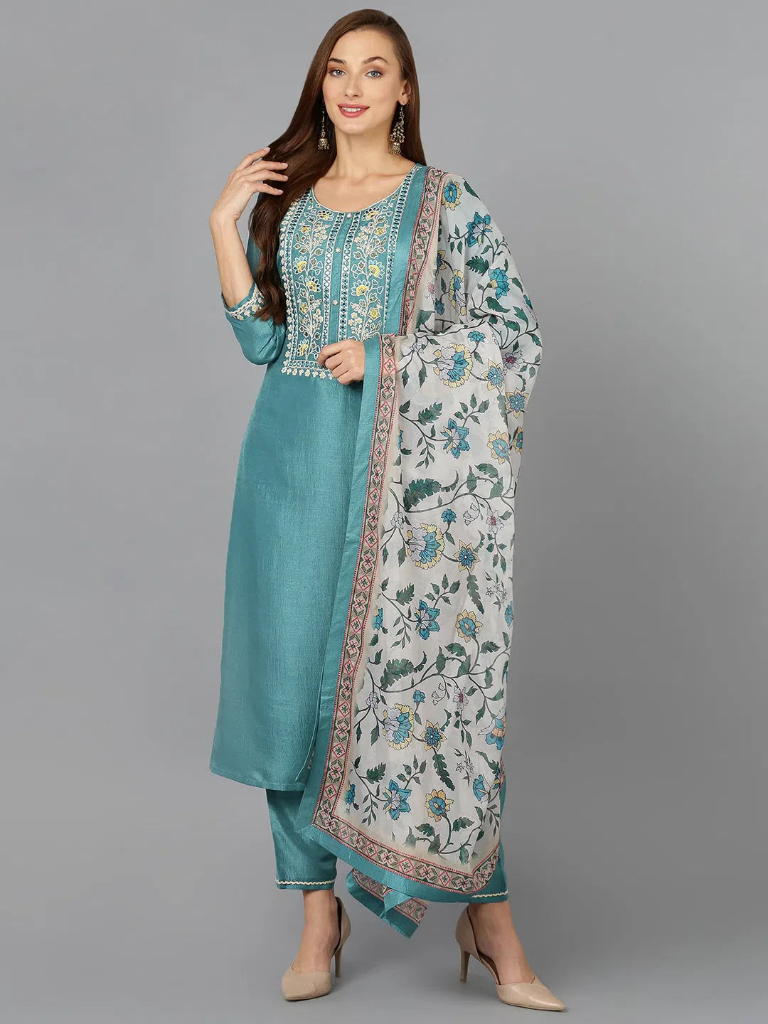 Sea-Green Straight Kurta Pant With Dupatta PKSKD1921