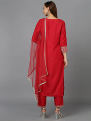 Red Silk Blend Straight Kurta Pant With-PKSKD1929