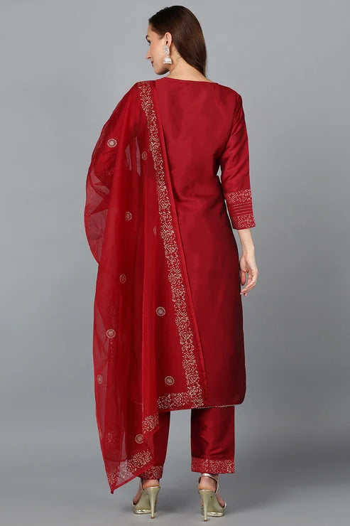 Silk Blend Kurta Set with Dupatta | Women's Indian Kurta Sets