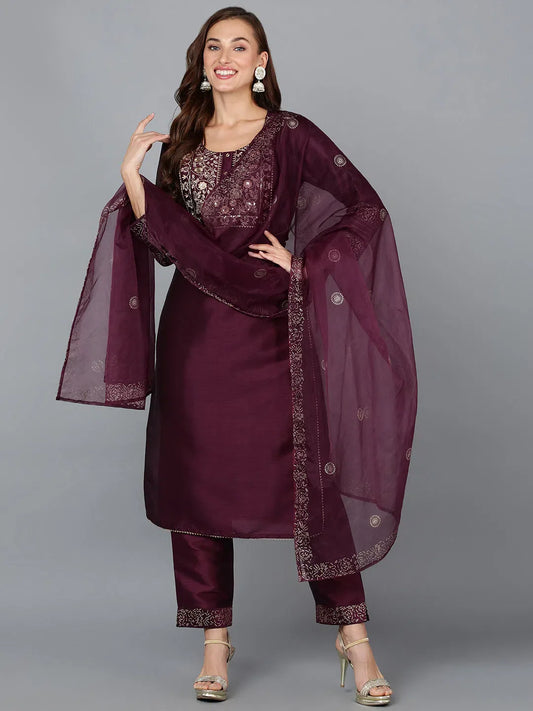 Purple Silk Blend Embroidered Party wear Suit-PKSKD1937 1080