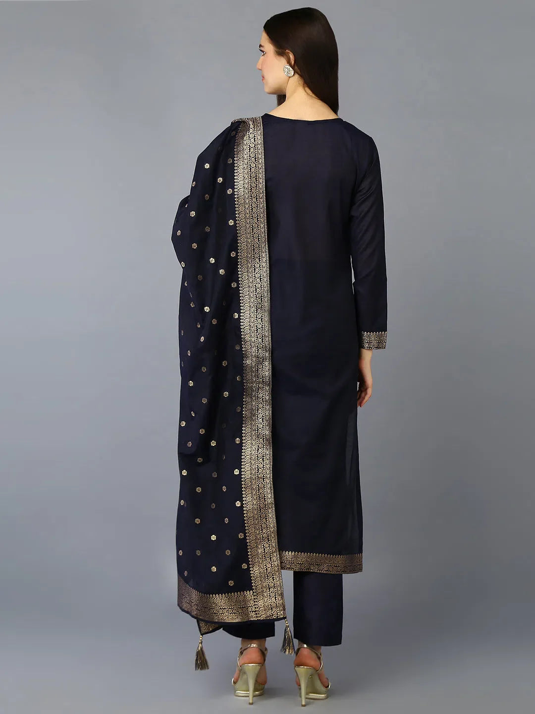 Navy Blue Silk Jacquard Kurta | Women's Ethnic Lehenga Choli