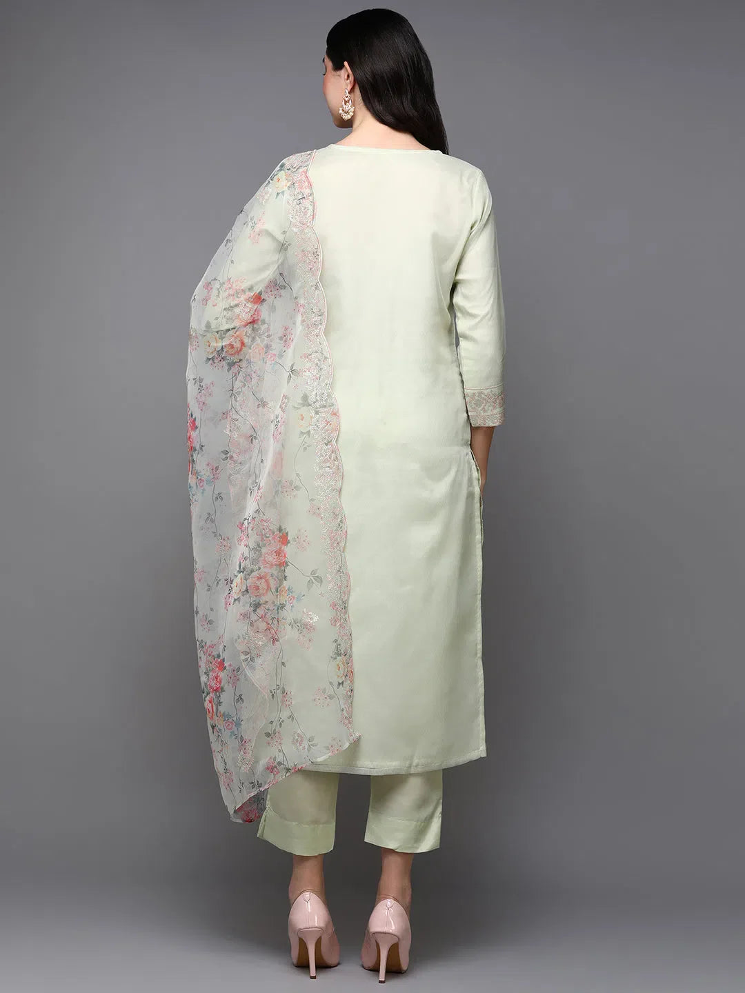 Organza Green Embroidered Kurta Pant Set | Indian Kurta Sets