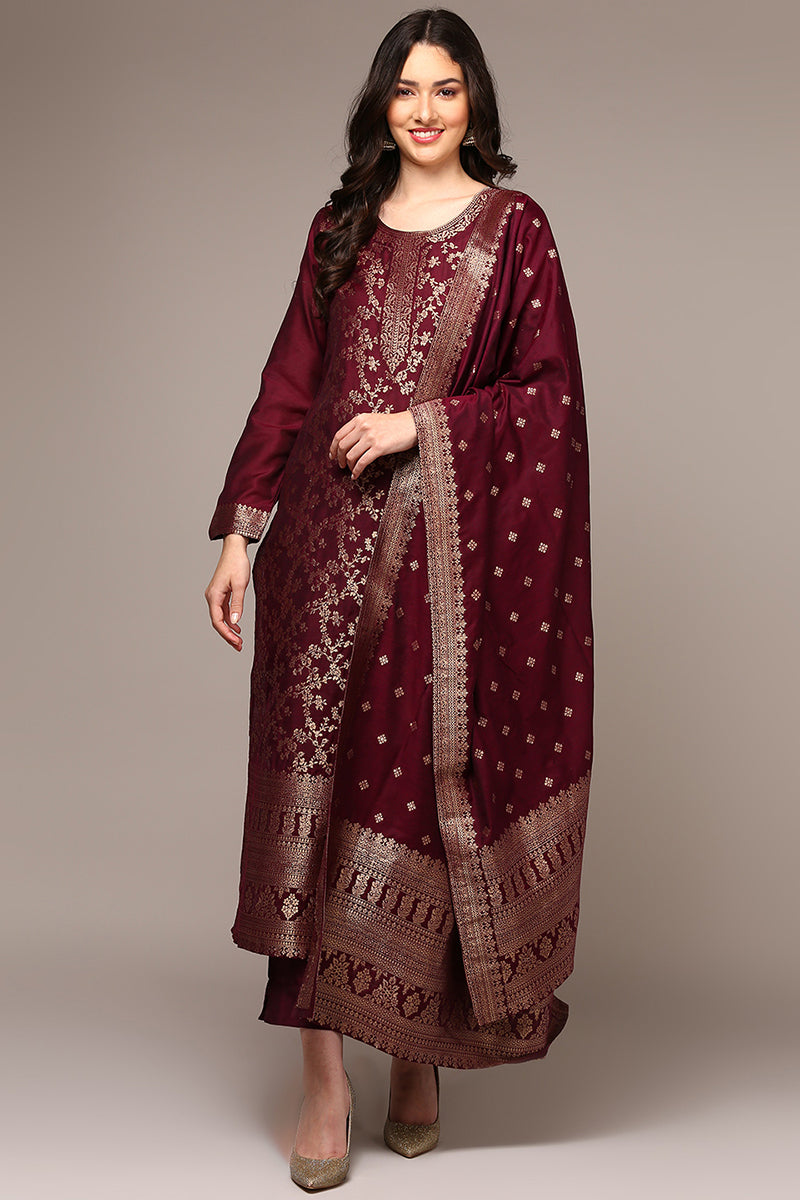 DesiQlo Women Chanderi Indian Ethnic Set - Maroon