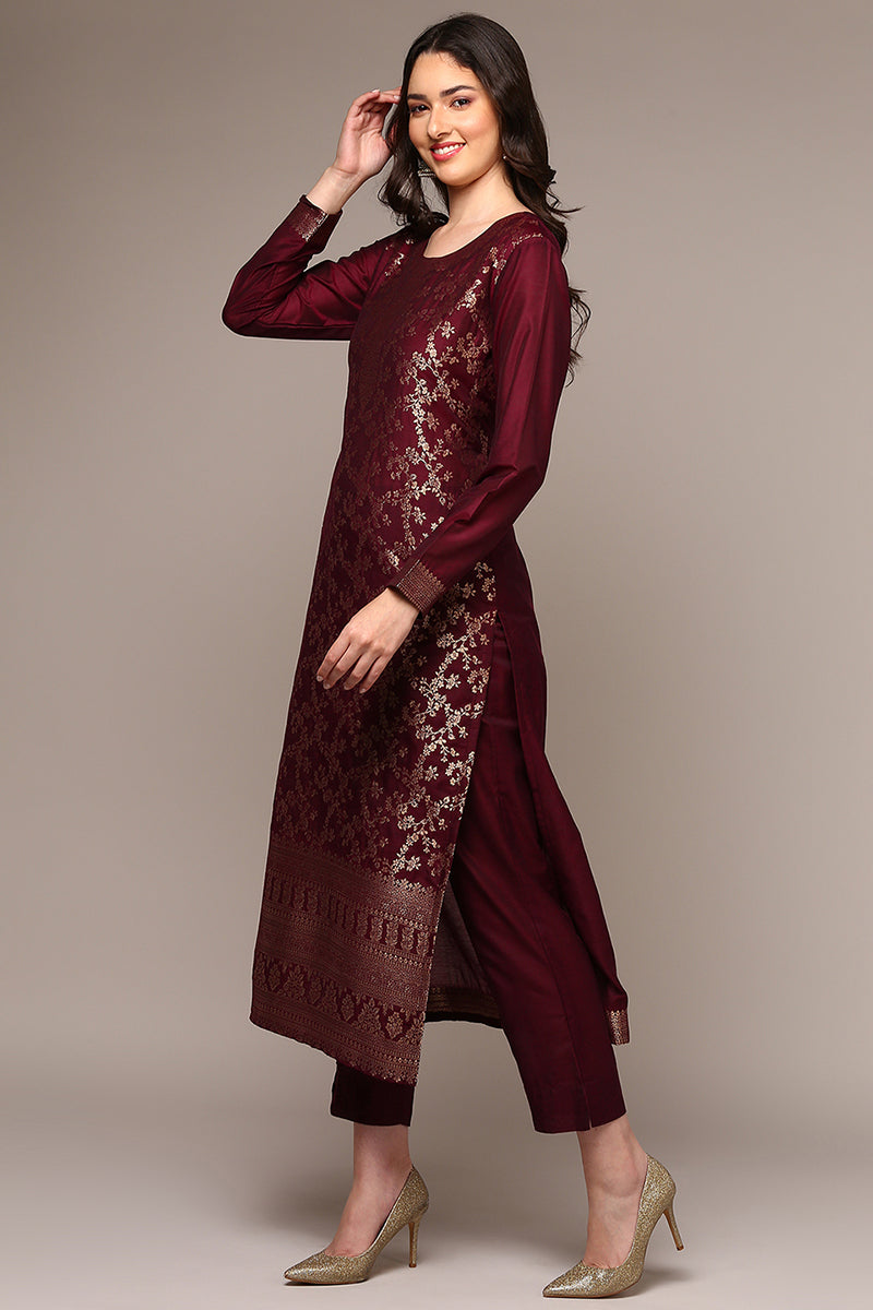 DesiQlo Women Chanderi Indian Ethnic Set - Maroon