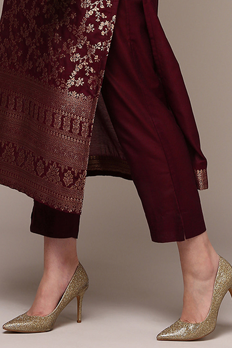 DesiQlo Women Chanderi Indian Ethnic Set - Maroon