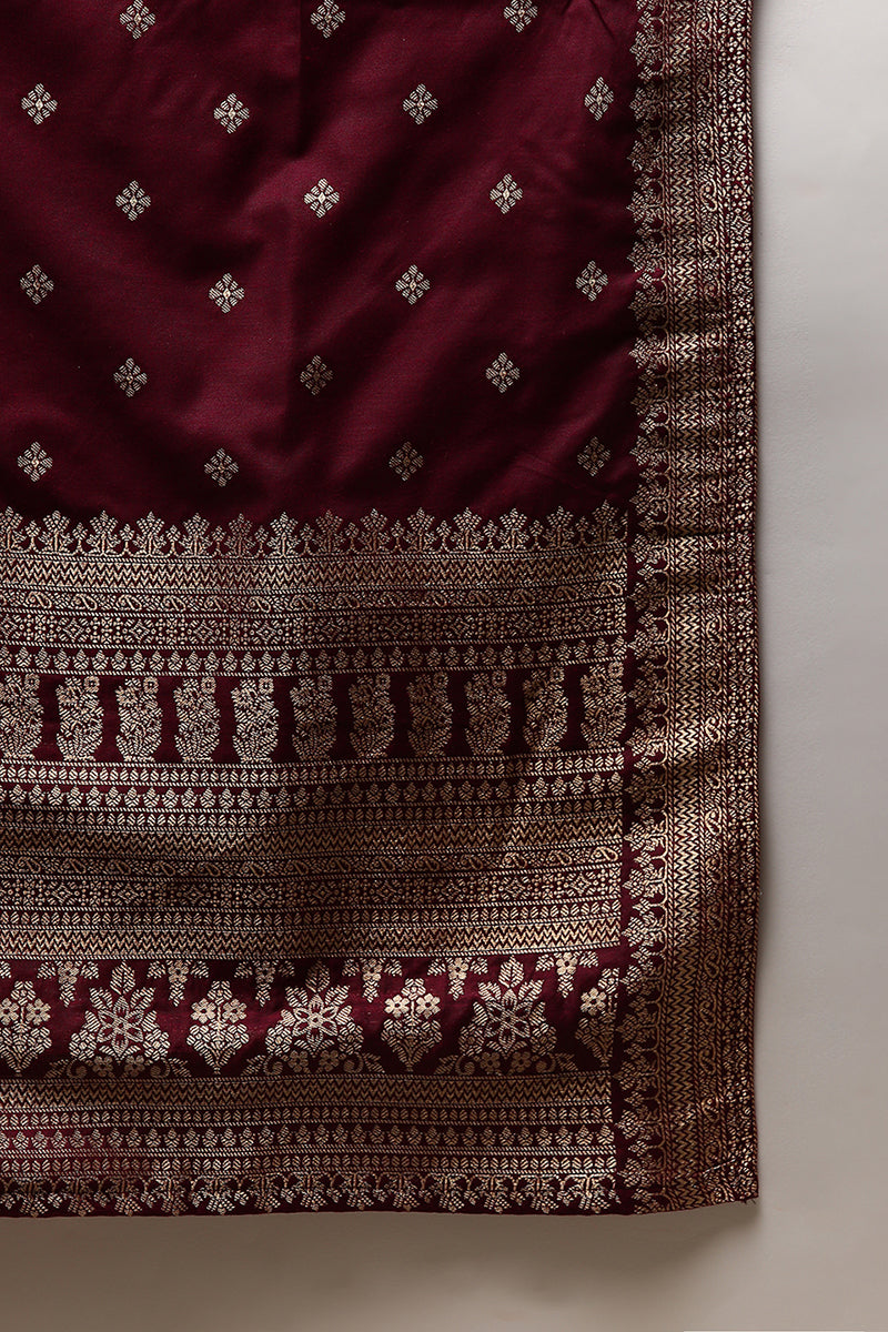 DesiQlo Women Chanderi Indian Ethnic Set - Maroon